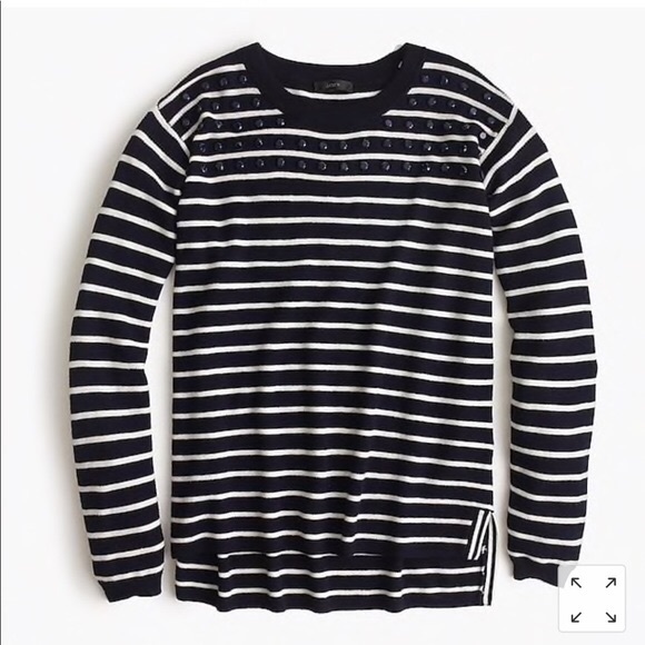 J. Crew Sweaters - J. Crew Merino Wool Striped jeweled tunic sweater